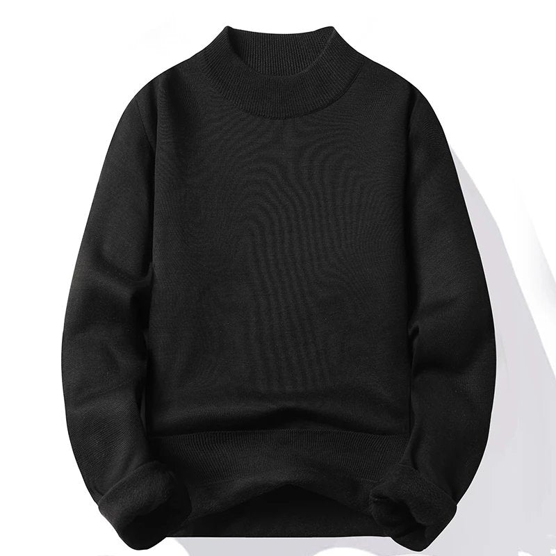 Herren Pullover Stehkragen Mock Neck - Glatter Casual-Strick Langarm für Herbst und Winter